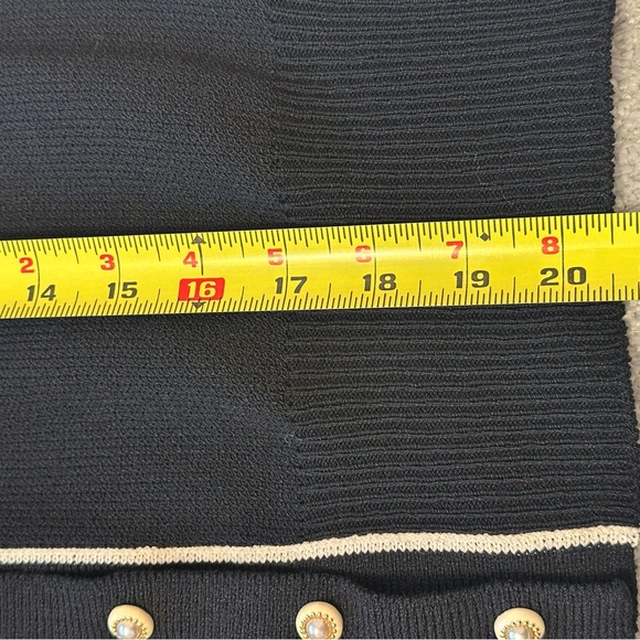 St. John Collection Black Cardigan with White Trim Gold Pearl Button - Picture 13 of 13